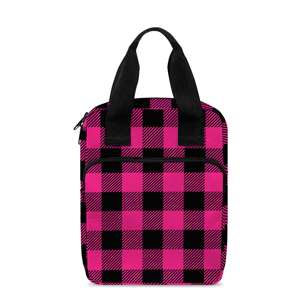 Pink And Black Buffalo Plaid Print Bible Tote Bag