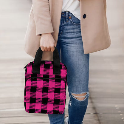 Pink And Black Buffalo Plaid Print Bible Tote Bag