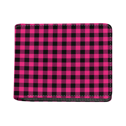 Pink And Black Buffalo Plaid Print Bifold Wallet
