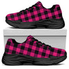 Pink And Black Buffalo Plaid Print Black Chunky Shoes