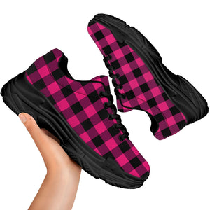 Pink And Black Buffalo Plaid Print Black Chunky Shoes