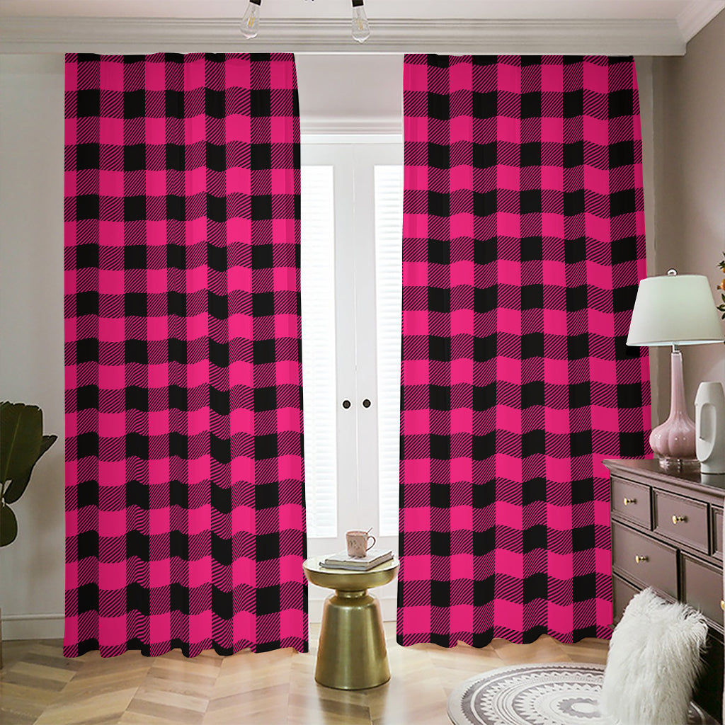 Pink And Black Buffalo Plaid Print Blackout Pencil Pleat Curtains