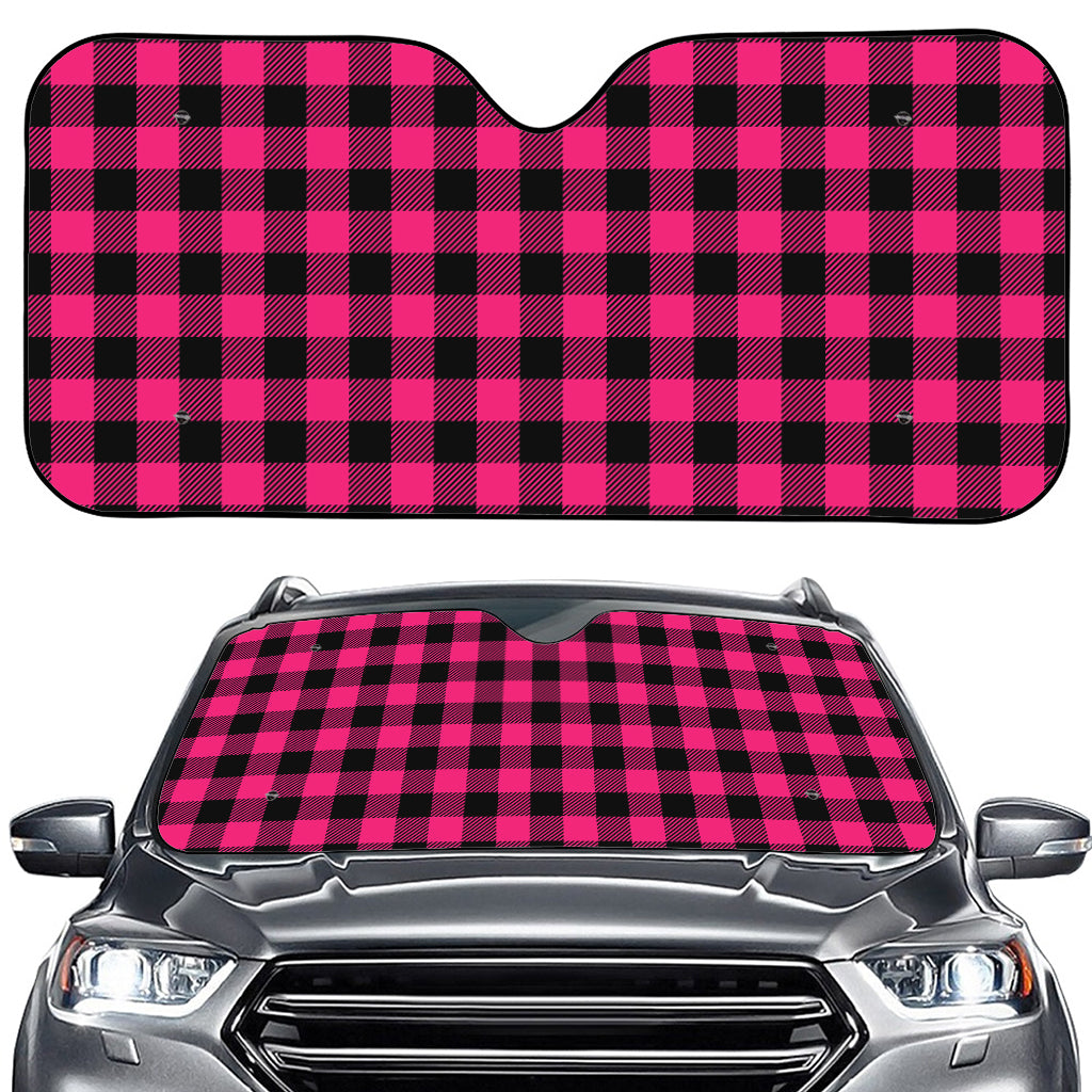 Pink And Black Buffalo Plaid Print Car Windshield Sun Shade