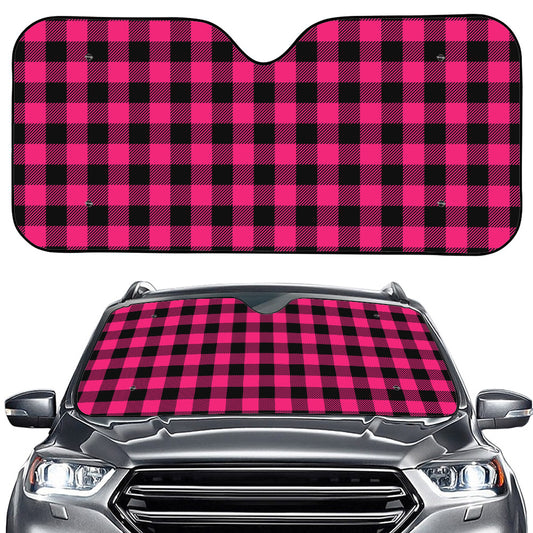 Pink And Black Buffalo Plaid Print Car Windshield Sun Shade