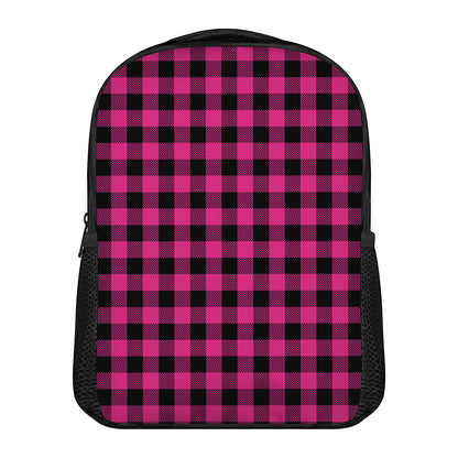 Pink And Black Buffalo Plaid Print Casual Backpack