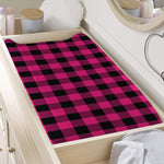 Pink And Black Buffalo Plaid Print Changing Pad Cover