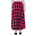 Pink And Black Buffalo Plaid Print Chiffon Maxi Skirt