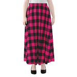 Pink And Black Buffalo Plaid Print Chiffon Maxi Skirt