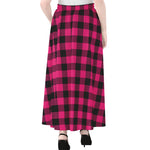 Pink And Black Buffalo Plaid Print Chiffon Maxi Skirt