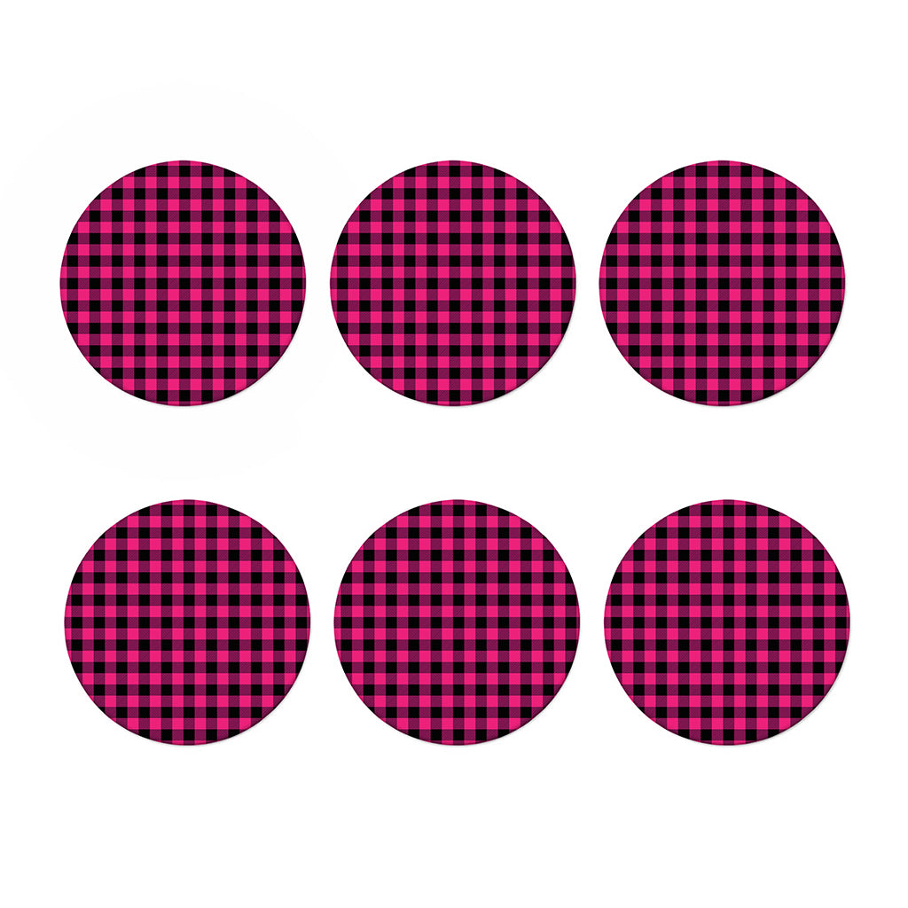Pink And Black Buffalo Plaid Print Coaster Set