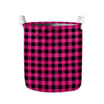 Pink And Black Buffalo Plaid Print Collapsible Laundry Basket