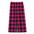 Pink And Black Buffalo Plaid Print Cotton Front Slit Maxi Skirt