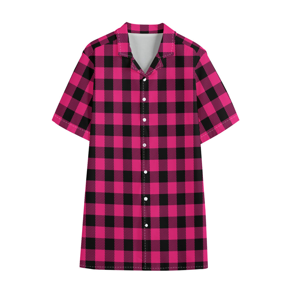 Pink And Black Buffalo Plaid Print Cotton Hawaiian Shirt