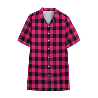 Pink And Black Buffalo Plaid Print Cotton Hawaiian Shirt