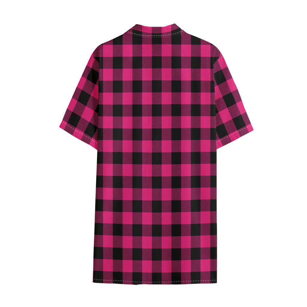 Pink And Black Buffalo Plaid Print Cotton Hawaiian Shirt