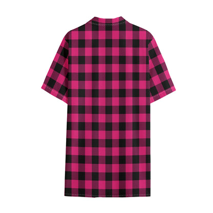 Pink And Black Buffalo Plaid Print Cotton Hawaiian Shirt