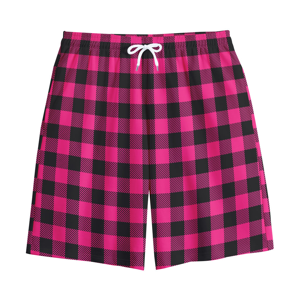 Pink And Black Buffalo Plaid Print Cotton Shorts