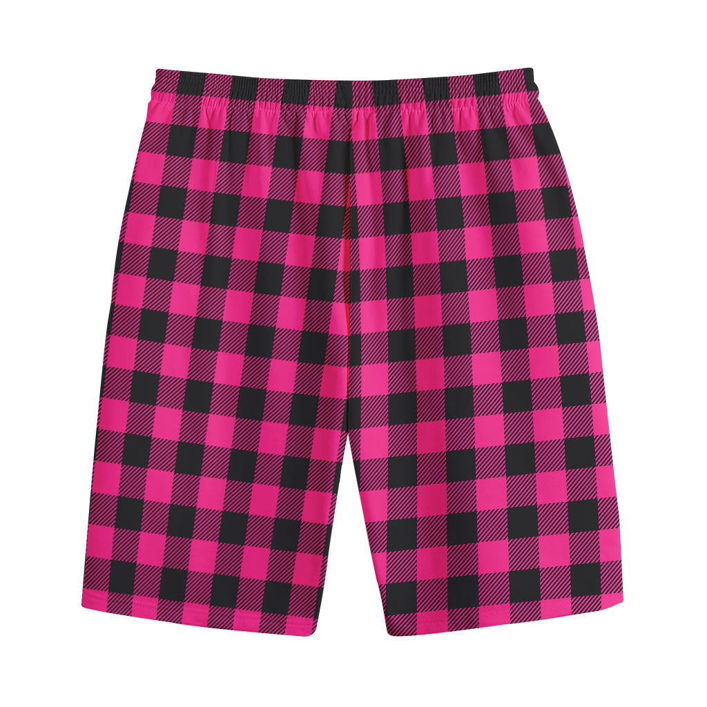 Pink And Black Buffalo Plaid Print Cotton Shorts