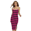 Pink And Black Buffalo Plaid Print Cross Back Cami Dress