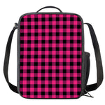 Pink And Black Buffalo Plaid Print Crossbody Lunch Bag
