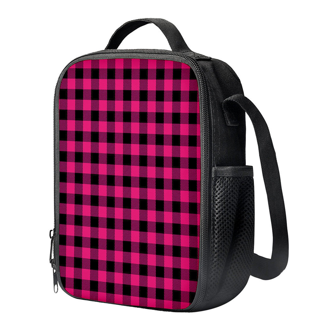 Pink And Black Buffalo Plaid Print Crossbody Lunch Bag
