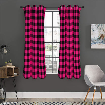 Pink And Black Buffalo Plaid Print Curtain