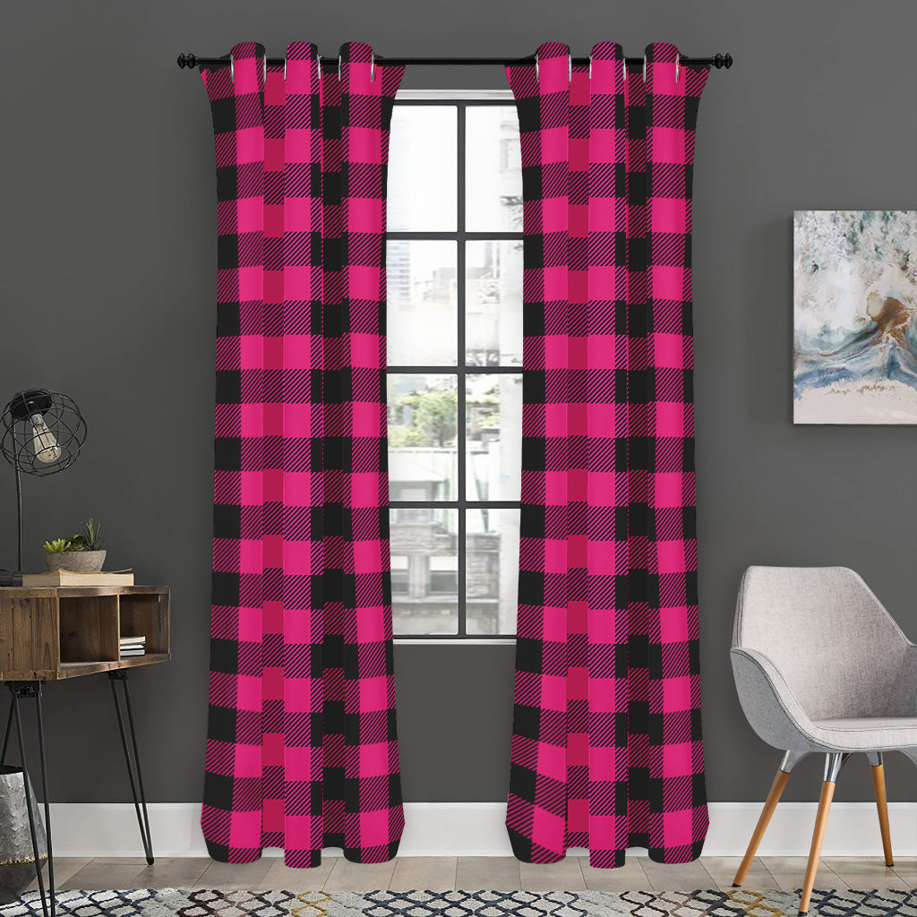 Pink And Black Buffalo Plaid Print Curtain
