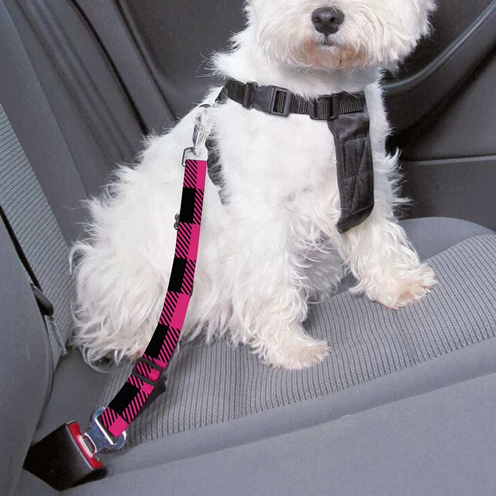 Pink And Black Buffalo Plaid Print Dog Seat Belt