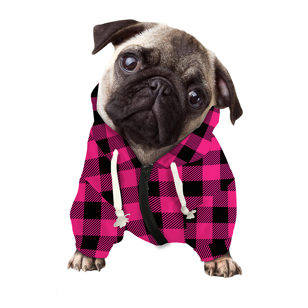 Pink And Black Buffalo Plaid Print Dog Zip Up Hoodie
