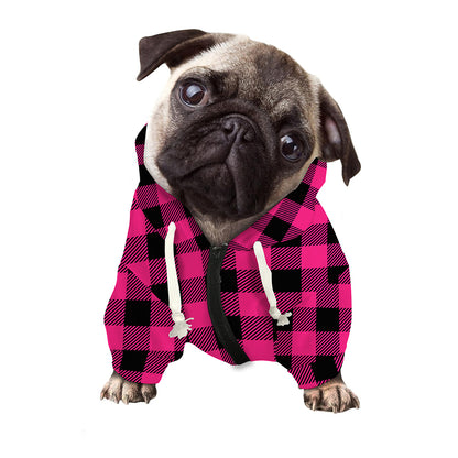 Pink And Black Buffalo Plaid Print Dog Zip Up Hoodie
