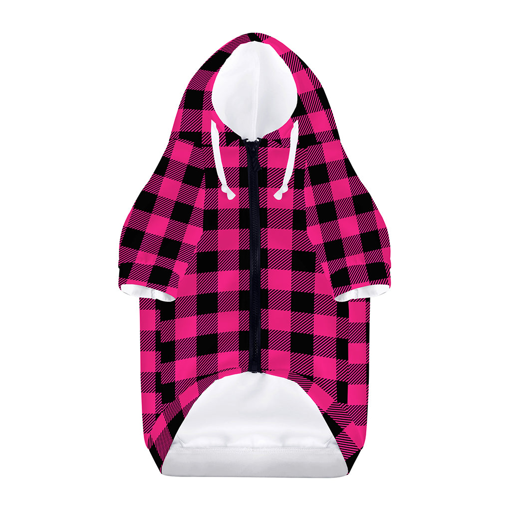 Pink And Black Buffalo Plaid Print Dog Zip Up Hoodie