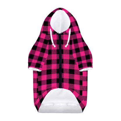 Pink And Black Buffalo Plaid Print Dog Zip Up Hoodie