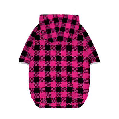 Pink And Black Buffalo Plaid Print Dog Zip Up Hoodie