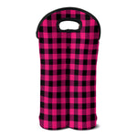 Pink And Black Buffalo Plaid Print Double Neoprene Wine Tote