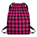 Pink And Black Buffalo Plaid Print Drawstring Backpack