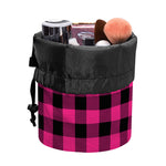Pink And Black Buffalo Plaid Print Drawstring Makeup Bag