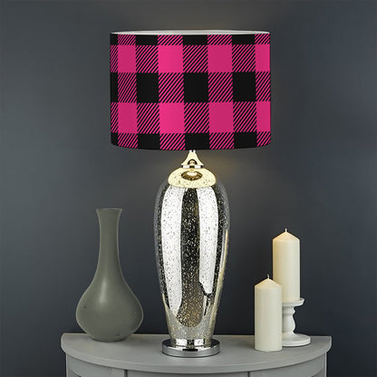 Pink And Black Buffalo Plaid Print Drum Lamp Shade