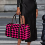 Pink And Black Buffalo Plaid Print Duffle Bag
