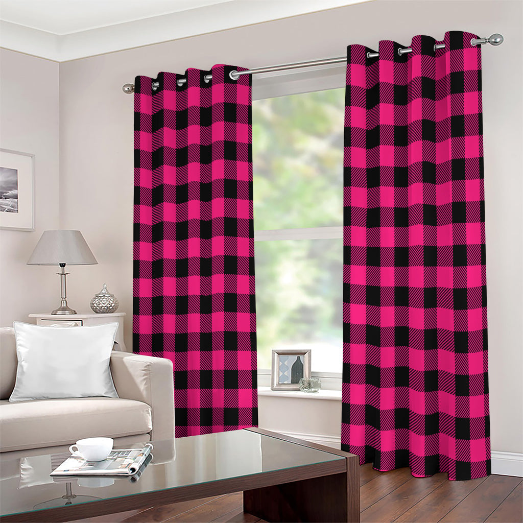Pink And Black Buffalo Plaid Print Extra Wide Grommet Curtains