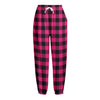 Pink And Black Buffalo Plaid Print Fleece Lined Knit Pants