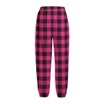 Pink And Black Buffalo Plaid Print Fleece Lined Knit Pants