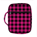 Pink And Black Buffalo Plaid Print Front Pocket Bible Bag