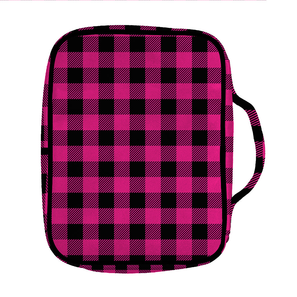 Pink And Black Buffalo Plaid Print Front Pocket Bible Bag