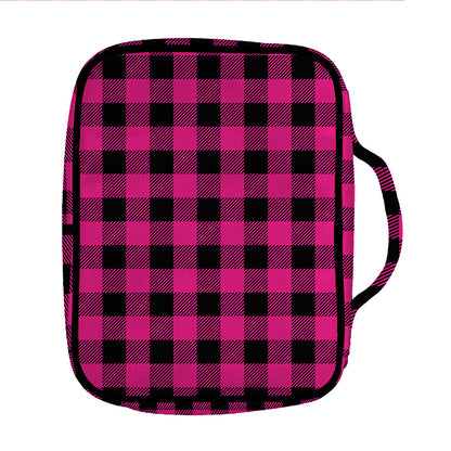 Pink And Black Buffalo Plaid Print Front Pocket Bible Bag