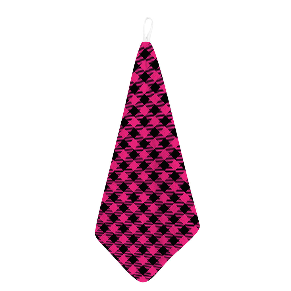 Pink And Black Buffalo Plaid Print Hand Towel