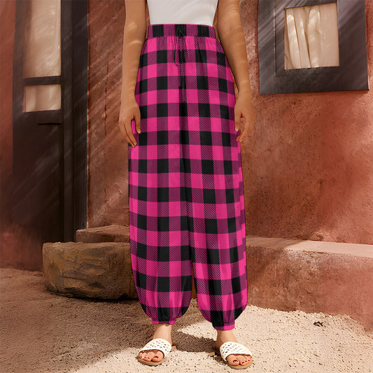 Pink And Black Buffalo Plaid Print Harem Pants