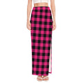 Pink And Black Buffalo Plaid Print High Slit Maxi Skirt