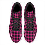 Pink And Black Buffalo Plaid Print High Top Leather Sneakers