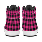 Pink And Black Buffalo Plaid Print High Top Leather Sneakers