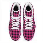 Pink And Black Buffalo Plaid Print High Top Leather Sneakers
